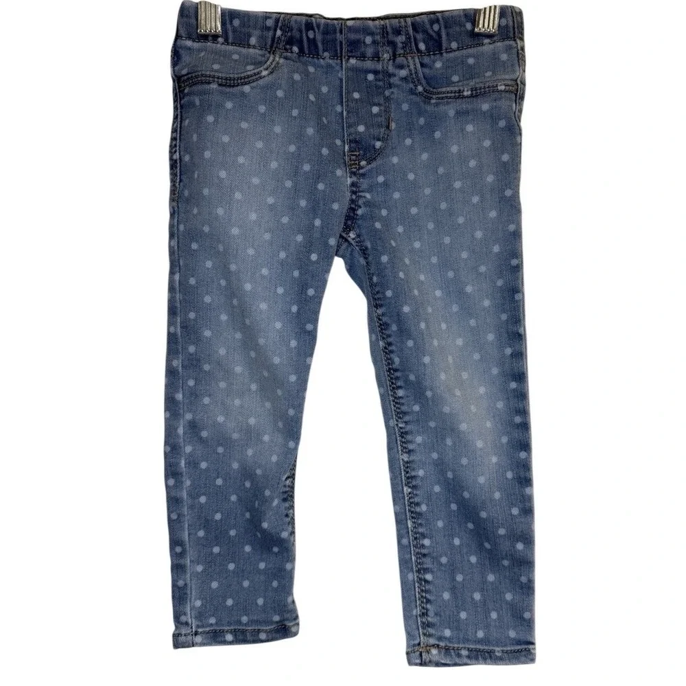 OshKosh B'gosh Kids Polka Dot Denim Jeans Leggings Toddler Size 3T Elastic Waist